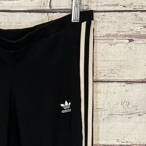 ADIDAS Stretch Leggings Three Stripe Black-Large - Picture 2 of 3